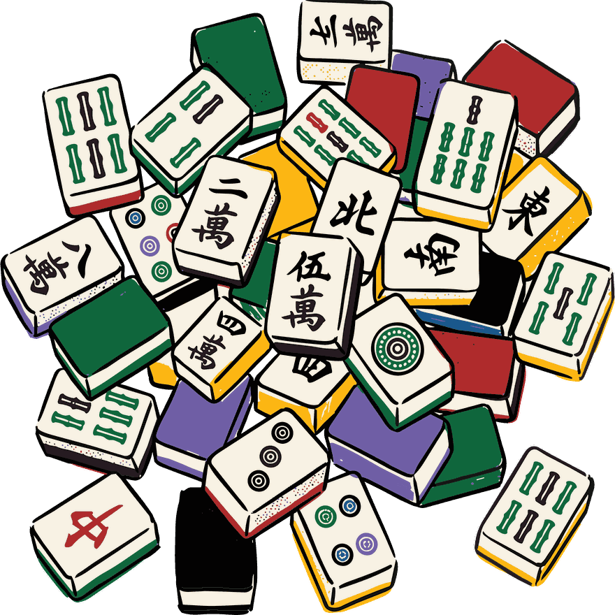 A scattered pile of mahjong tiles
